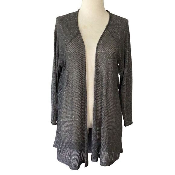 NWT Catherines Silver Lurex Gray Open Front Cardigan Sweater Women’s 0X 14W/16W - Picture 1 of 10